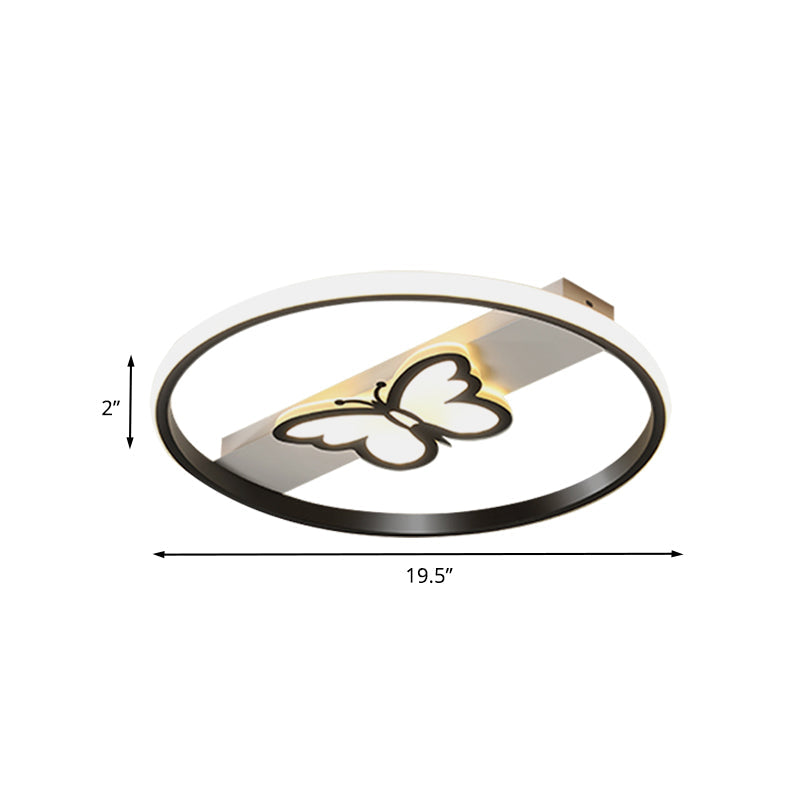 Nordic Black Butterfly Flush Mount LED Ceiling Light Fixture with Acrylic Shade in Warm/White Light, 16"/19.5" Width