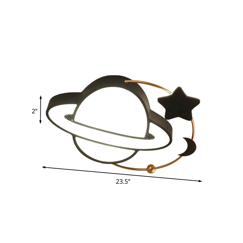 Modern LED Planet Flush Mount with Moon and Star Design - Black Acrylic Ceiling Light Fixture