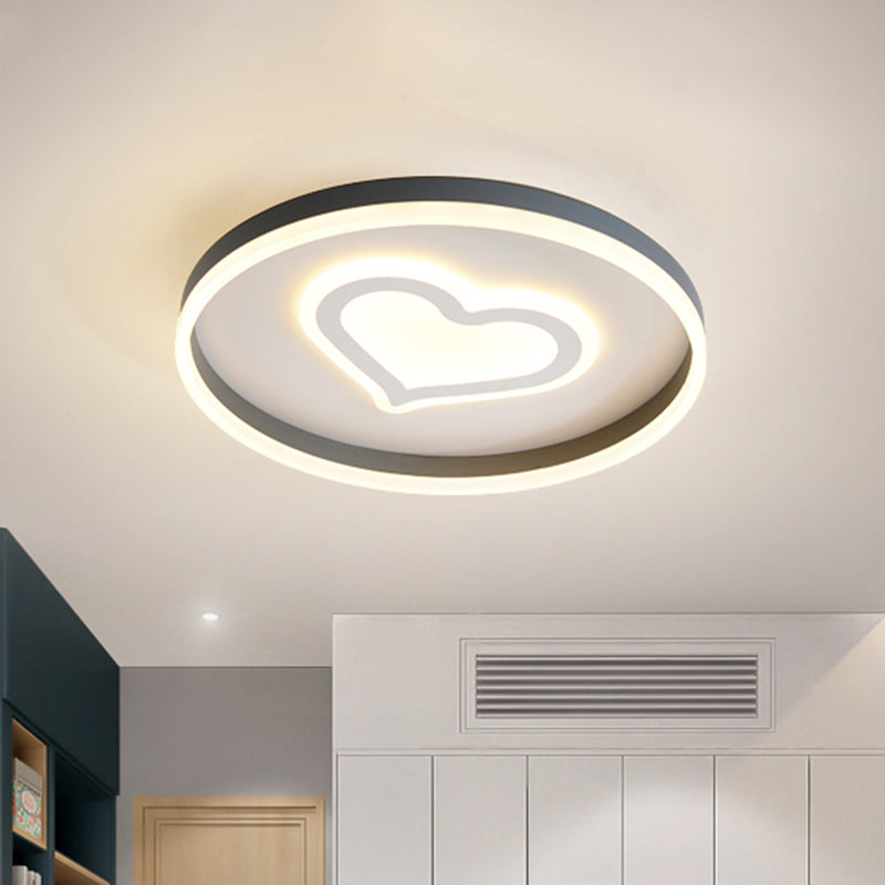 Plafonnier LED en acrylique gris : plafonnier circulaire moderne avec motif papillon/cœur aimanté pour chambres à coucher