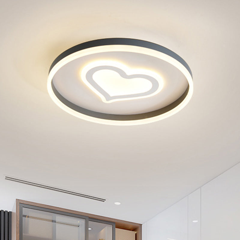 Plafonnier LED en acrylique gris : plafonnier circulaire moderne avec motif papillon/cœur aimanté pour chambres à coucher