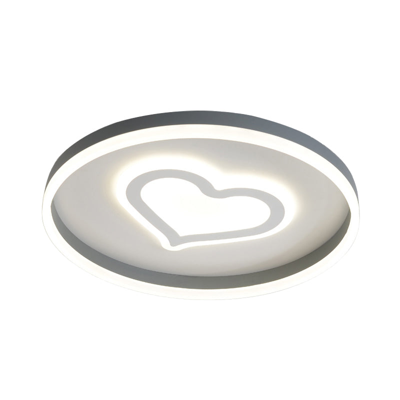 Plafonnier LED en acrylique gris : plafonnier circulaire moderne avec motif papillon/cœur aimanté pour chambres à coucher