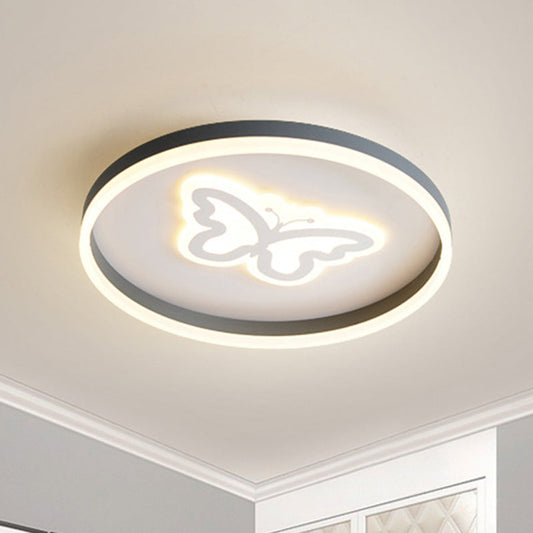 Grey Acrylic LED Ceiling Lamp: Modern Circular Flush Light with Butterfly/Loving Heart Design for Bedrooms