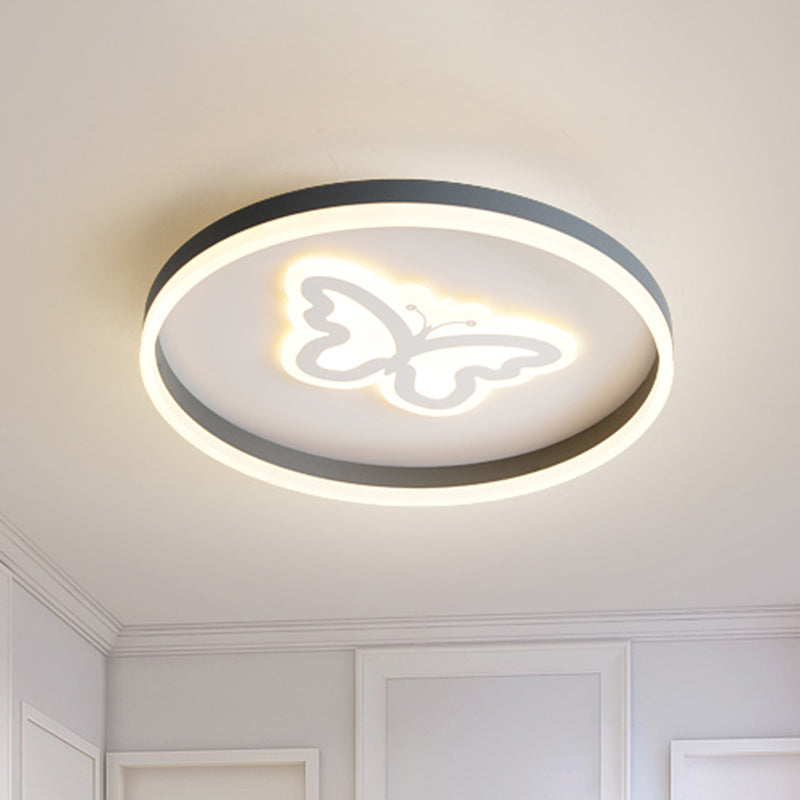 Plafonnier LED en acrylique gris : plafonnier circulaire moderne avec motif papillon/cœur aimanté pour chambres à coucher