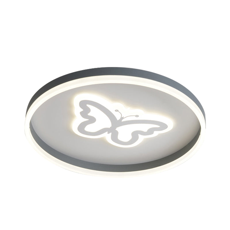 Plafonnier LED en acrylique gris : plafonnier circulaire moderne avec motif papillon/cœur aimanté pour chambres à coucher