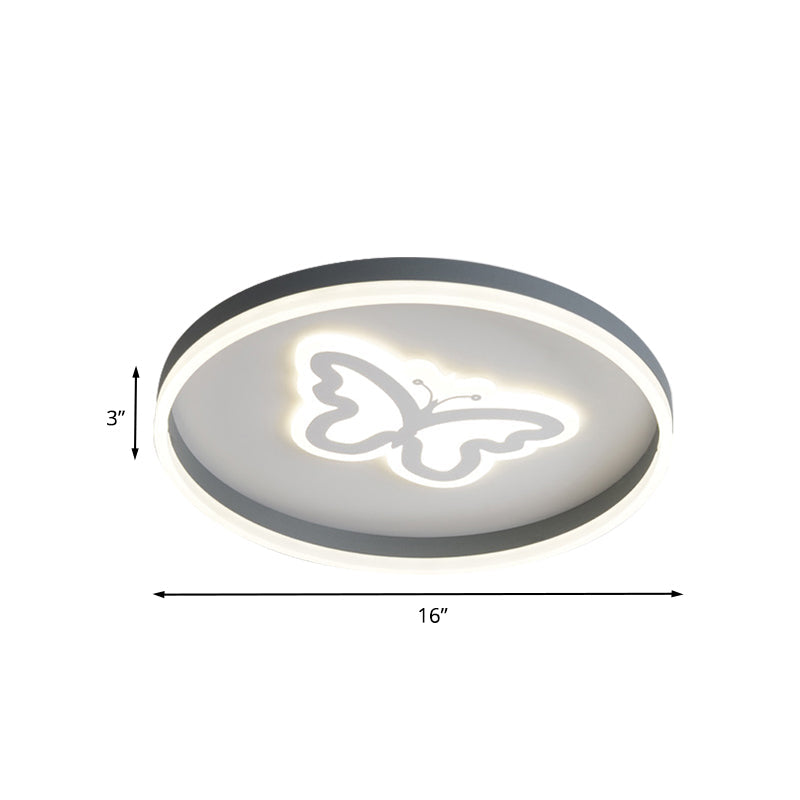 Plafonnier LED en acrylique gris : plafonnier circulaire moderne avec motif papillon/cœur aimanté pour chambres à coucher