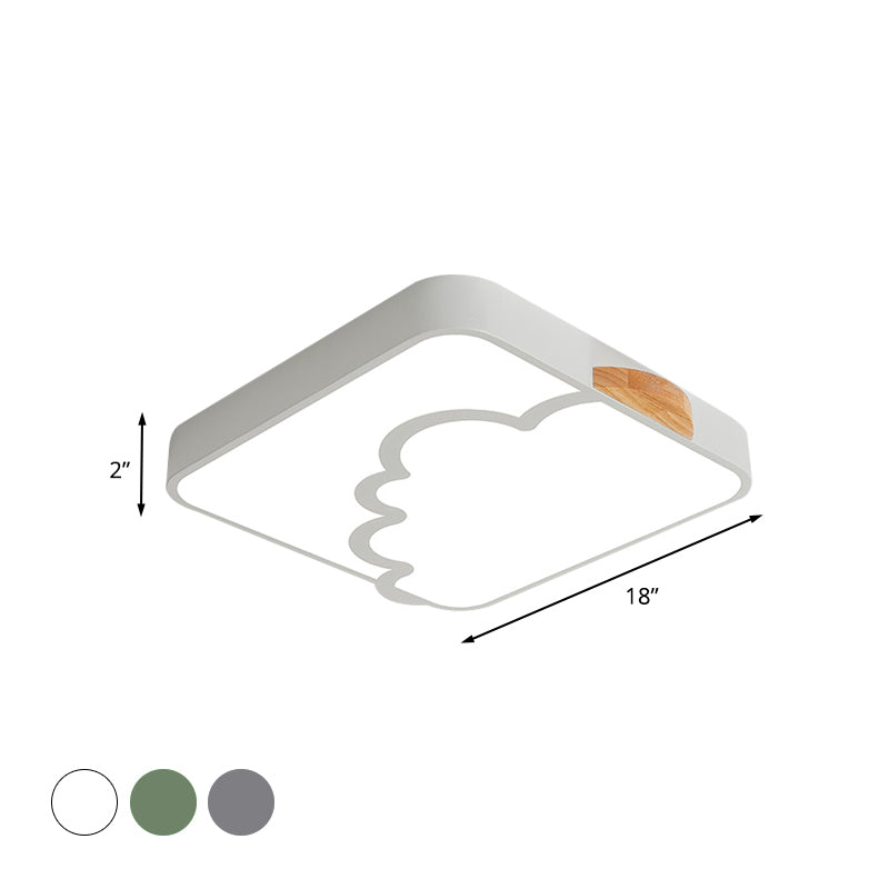 Minimalist Acrylic Led Ceiling Flush Mount In Grey/White/Green With Wood Detail