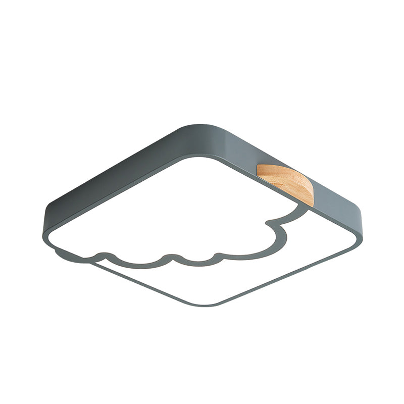 Minimalist Acrylic LED Ceiling Flush Mount in Grey/White/Green with Wood Detail