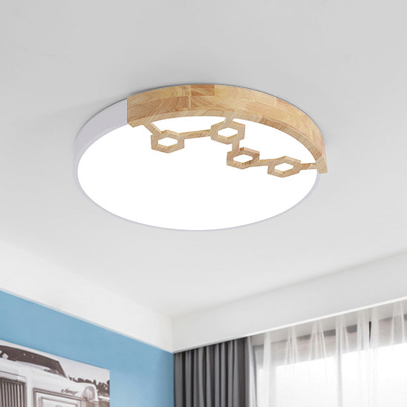 Modern Acrylic Circle Flush Ceiling Light with Wood Design - LED Spotlight in Grey/White/Green
