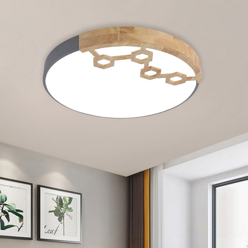 Modern Acrylic Circle Flush Ceiling Light with Wood Design - LED Spotlight in Grey/White/Green