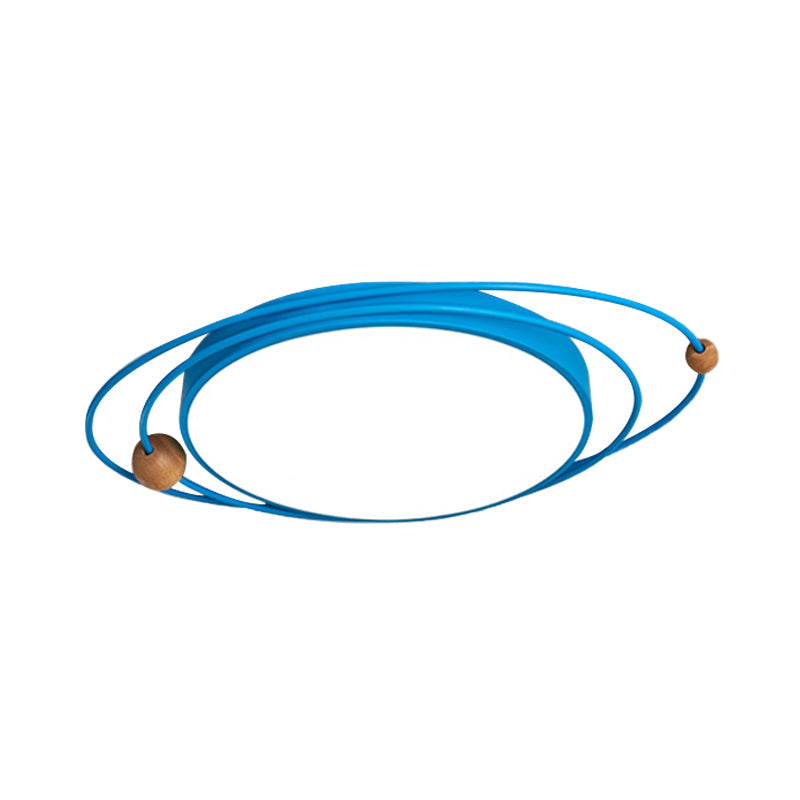 Nordic LED Flush Mount Ceiling Light with Acrylic Ring and Wood Ball in Grey/White/Blue