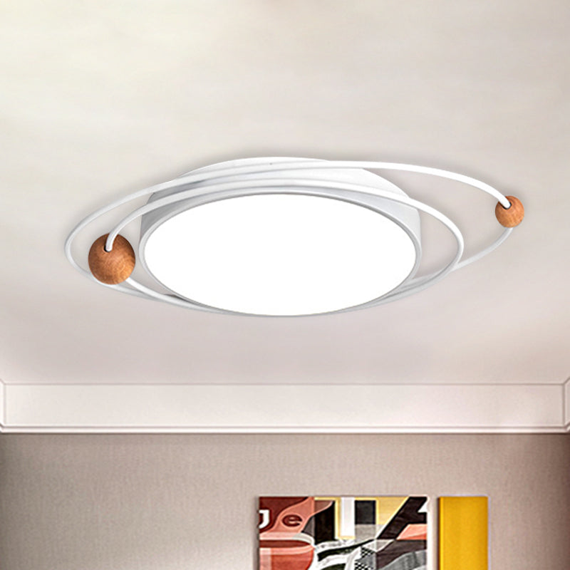 Nordic LED Flush Mount Ceiling Light with Acrylic Ring and Wood Ball in Grey/White/Blue