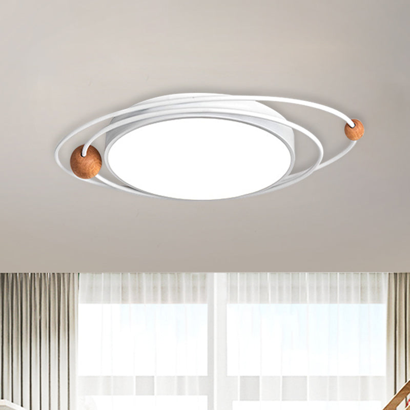 Nordic LED Flush Mount Ceiling Light with Acrylic Ring and Wood Ball in Grey/White/Blue