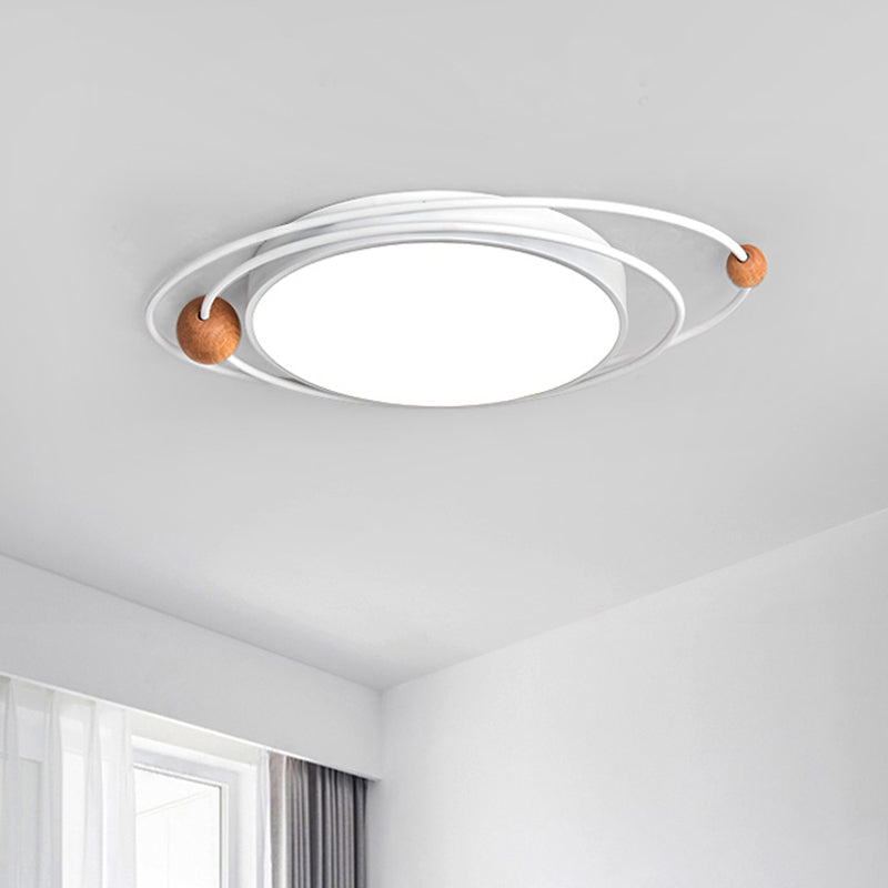 Nordic LED Flush Mount Ceiling Light with Acrylic Ring and Wood Ball in Grey/White/Blue