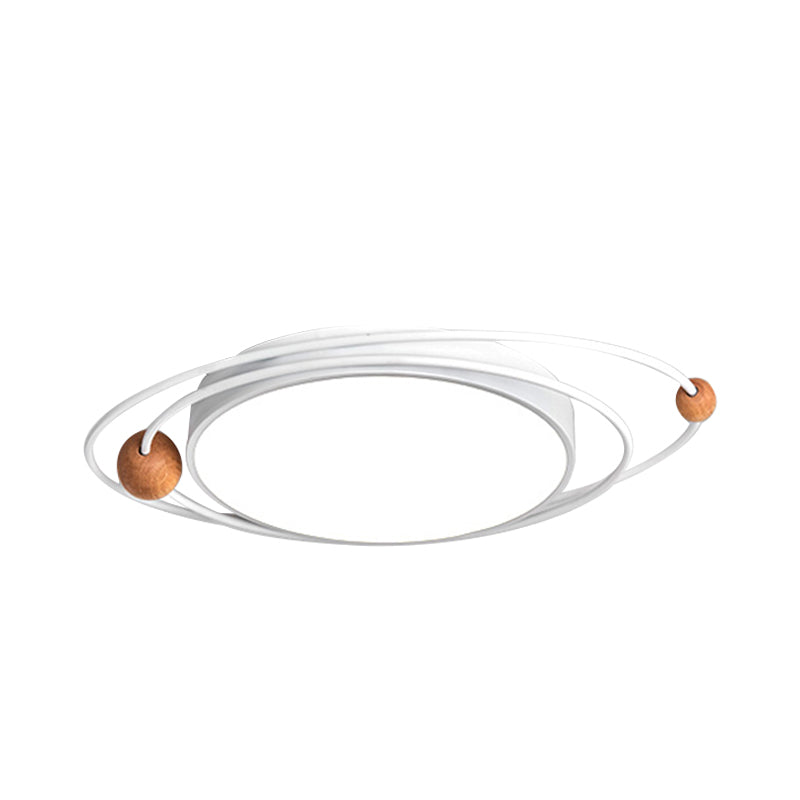 Nordic LED Flush Mount Ceiling Light with Acrylic Ring and Wood Ball in Grey/White/Blue