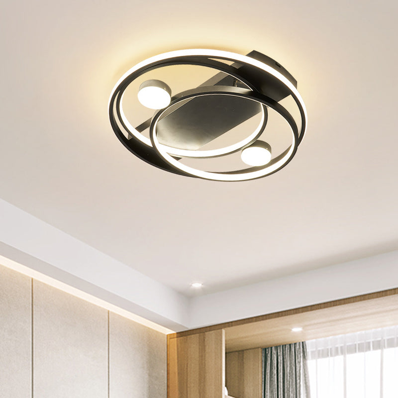Metal Halo Ring LED Flush Mount Fixture in Black/Gold for Bedroom - 16"/19.5" Dia, White/Warm Light