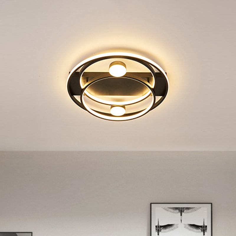 Metal Halo Ring LED Flush Mount Fixture in Black/Gold for Bedroom - 16"/19.5" Dia, White/Warm Light