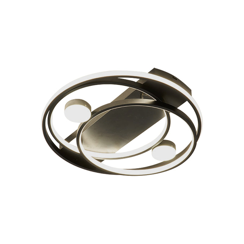 Metal Halo Ring LED Flush Mount Fixture in Black/Gold for Bedroom - 16"/19.5" Dia, White/Warm Light