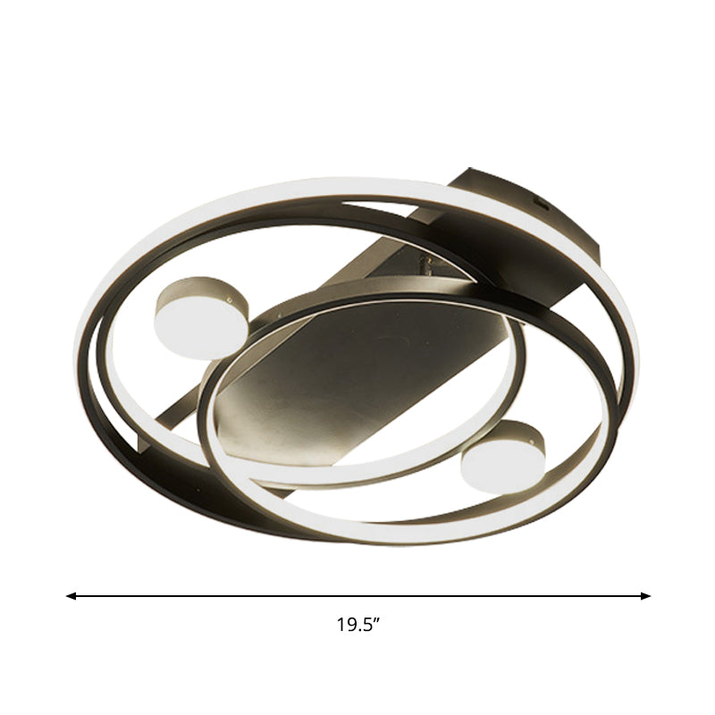 Metal Halo Ring LED Flush Mount Fixture in Black/Gold for Bedroom - 16"/19.5" Dia, White/Warm Light
