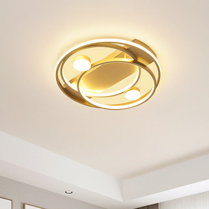 Metal Halo Ring LED Flush Mount Fixture in Black/Gold for Bedroom - 16"/19.5" Dia, White/Warm Light