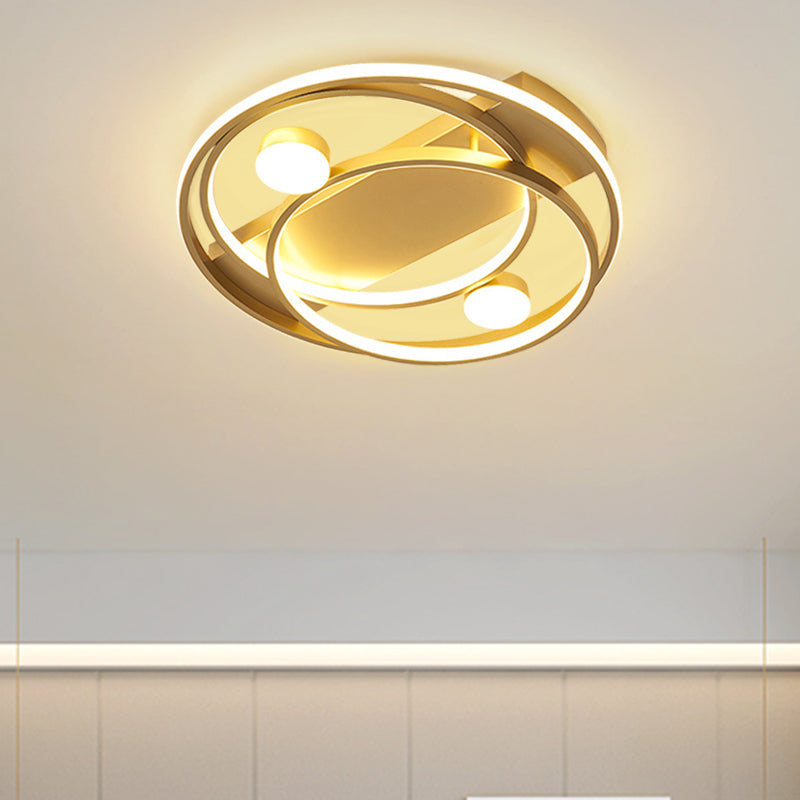 Metal Halo Ring LED Flush Mount Fixture in Black/Gold for Bedroom - 16"/19.5" Dia, White/Warm Light
