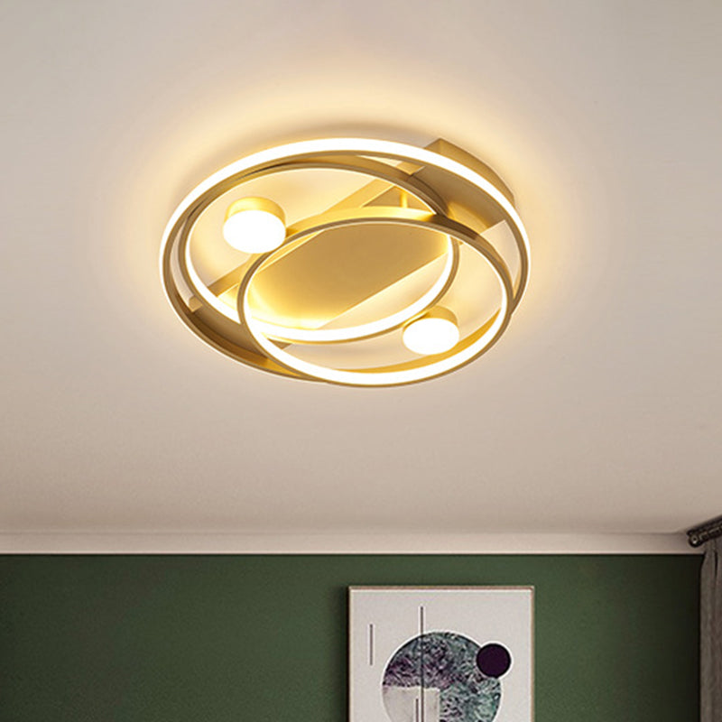 Metal Halo Ring LED Flush Mount Fixture in Black/Gold for Bedroom - 16"/19.5" Dia, White/Warm Light