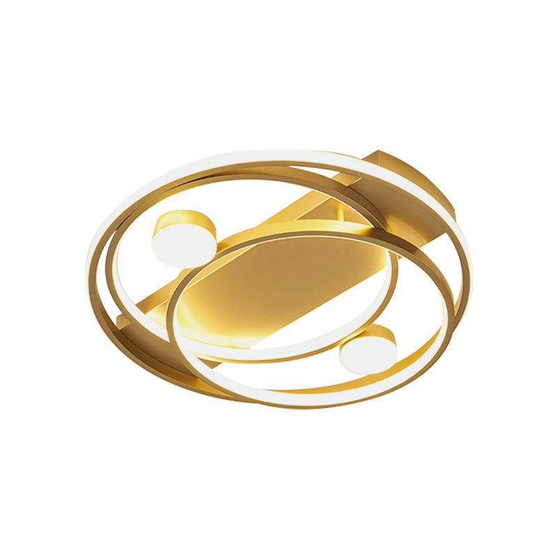 Metal Halo Ring LED Flush Mount Fixture in Black/Gold for Bedroom - 16"/19.5" Dia, White/Warm Light