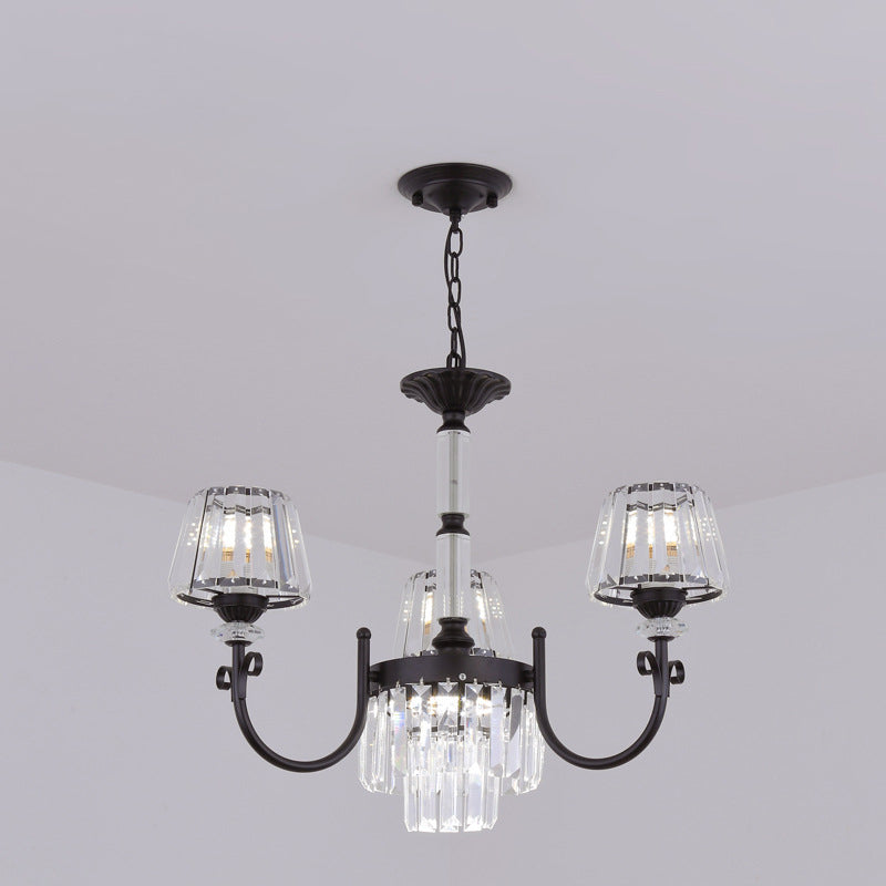 Lampe à suspension conique en cristal moderne avec 3/6 têtes - Lampe lustre de salle à manger noire