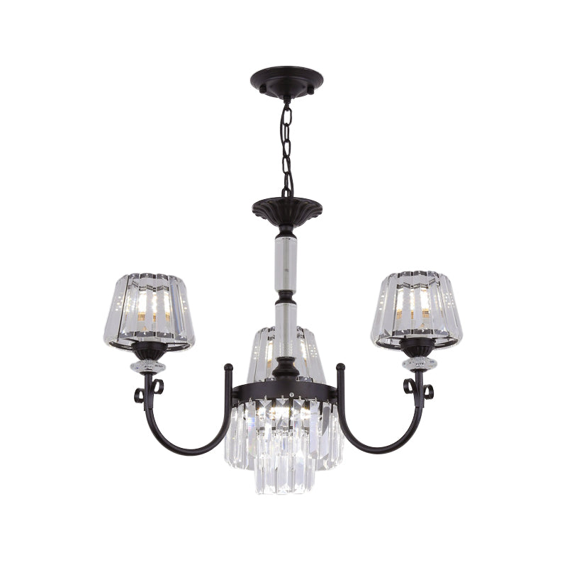 Lampe à suspension conique en cristal moderne avec 3/6 têtes - Lampe lustre de salle à manger noire