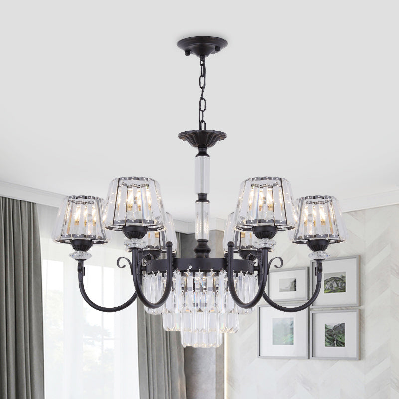 Lampe à suspension conique en cristal moderne avec 3/6 têtes - Lampe lustre de salle à manger noire