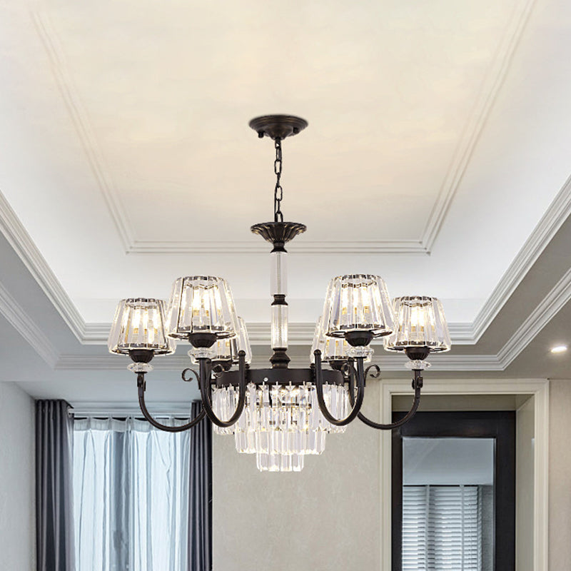 Lampe à suspension conique en cristal moderne avec 3/6 têtes - Lampe lustre de salle à manger noire