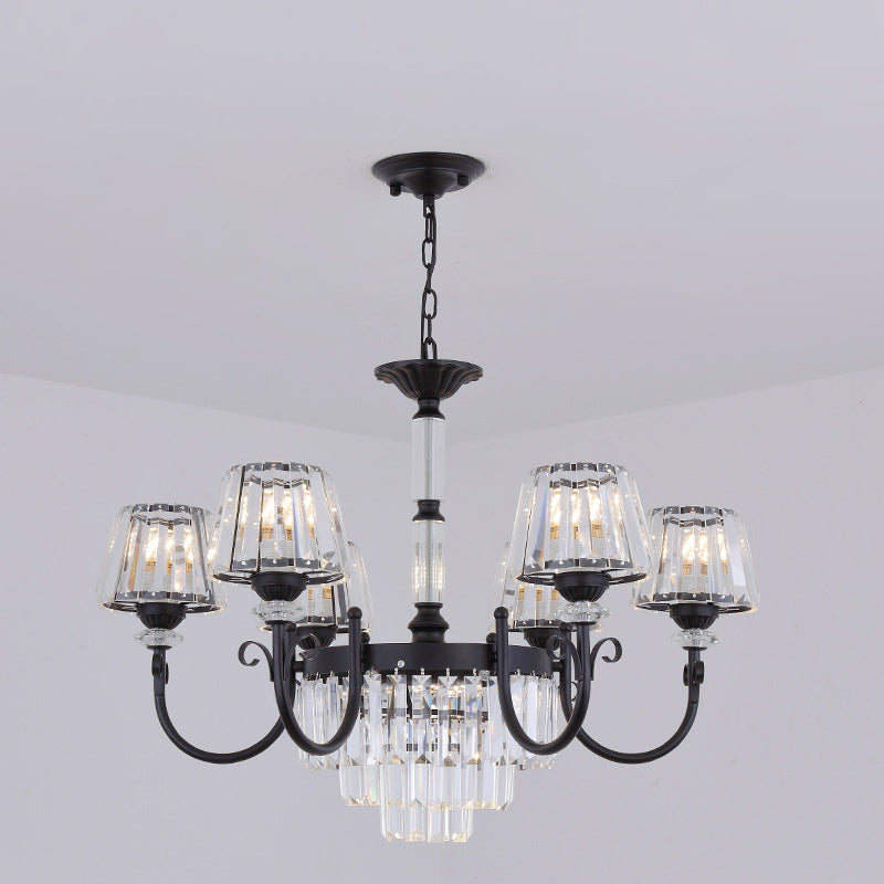 Lampe à suspension conique en cristal moderne avec 3/6 têtes - Lampe lustre de salle à manger noire