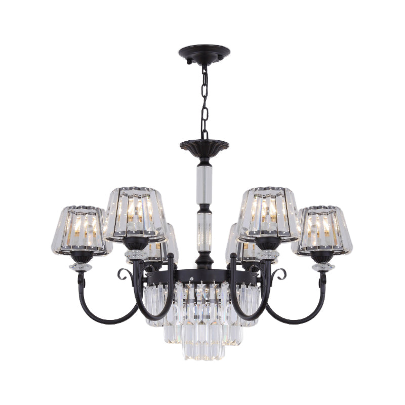 Lampe à suspension conique en cristal moderne avec 3/6 têtes - Lampe lustre de salle à manger noire