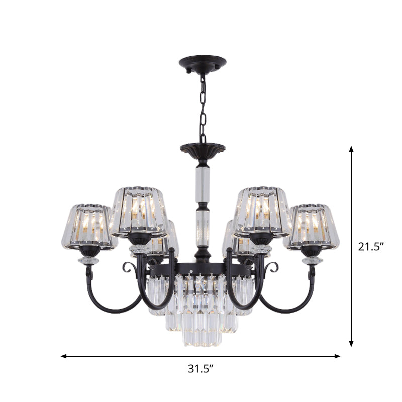 Lampe à suspension conique en cristal moderne avec 3/6 têtes - Lampe lustre de salle à manger noire