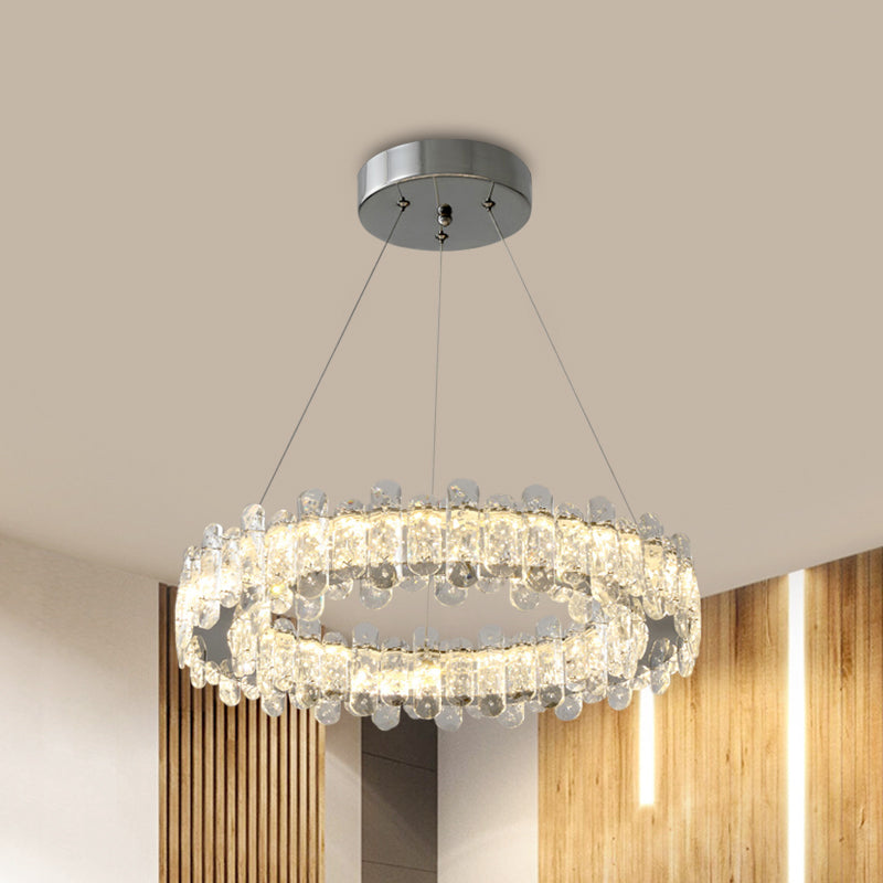 Modern Crystal LED Circle Pendant Chandelier - Chrome Finish