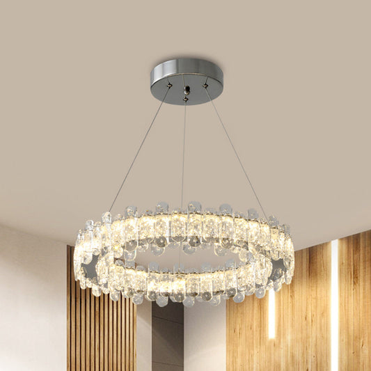 Modern Crystal LED Circle Pendant Chandelier - Chrome Finish