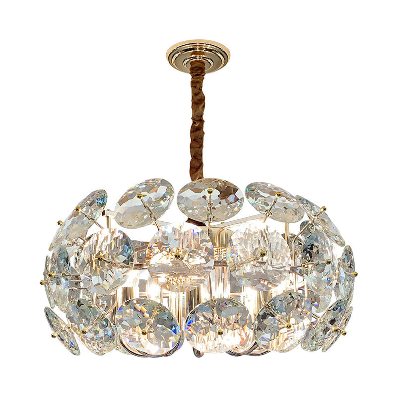 Lustre rond minimaliste à 8 lumières en cristal transparent pour plafond de chambre