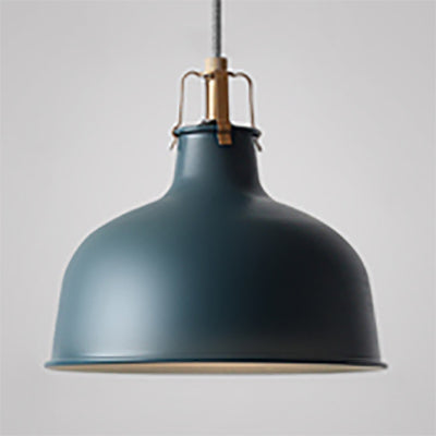 Suspension en métal de style industriel avec cordon réglable - 1 ampoule, largeur 8,5"/13", design bombé. Choisissez entre le gris ou le rose pour la salle à manger.