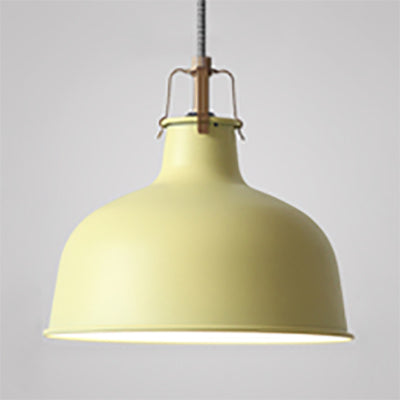 Suspension en métal de style industriel avec cordon réglable - 1 ampoule, largeur 8,5"/13", design bombé. Choisissez entre le gris ou le rose pour la salle à manger.