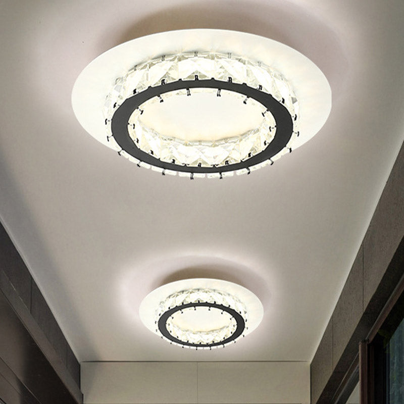 Minimalist K9 Crystal Ceiling Light with Warm/White LED Flush Mount for Circular Corridors