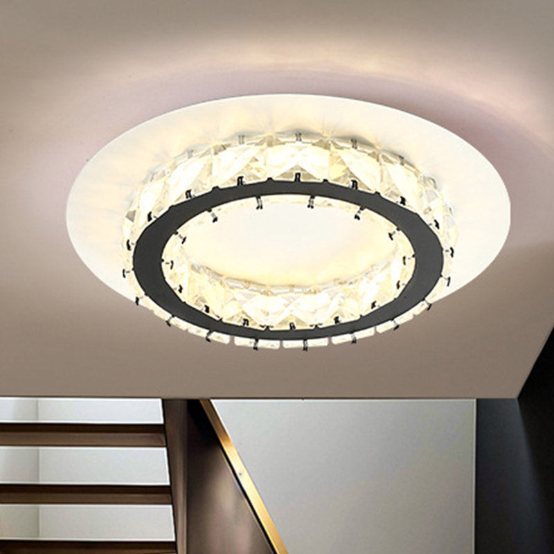Minimalist K9 Crystal Ceiling Light with Warm/White LED Flush Mount for Circular Corridors