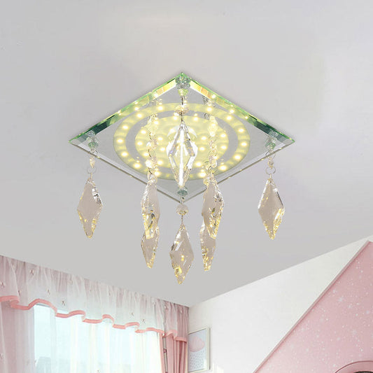 Modern Square LED Clear Crystal Flush Mount Ceiling Light for Corridors