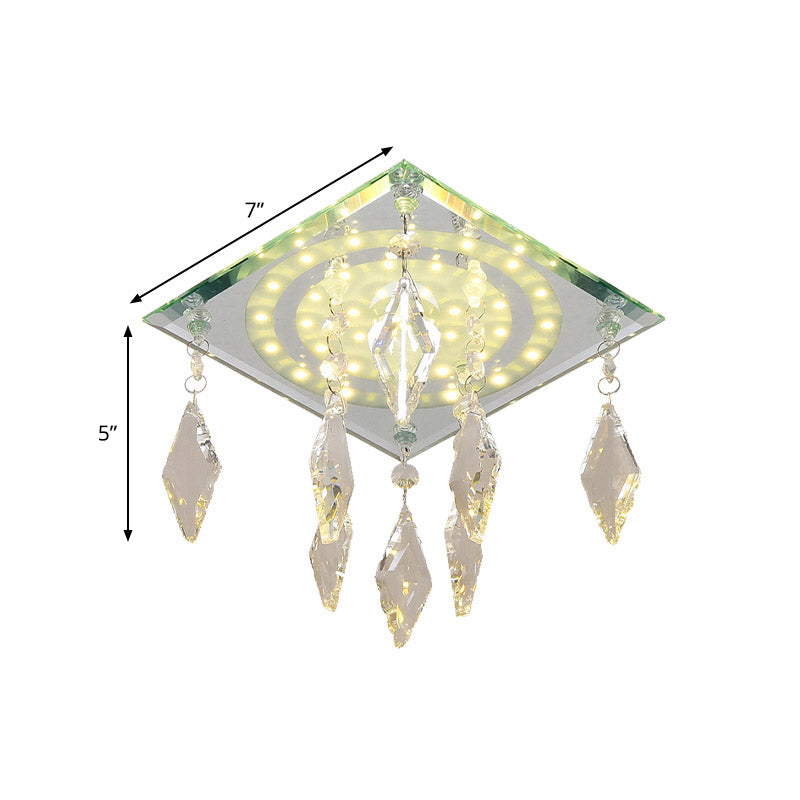 Modern Square Led Clear Crystal Flush Mount Ceiling Light For Corridors