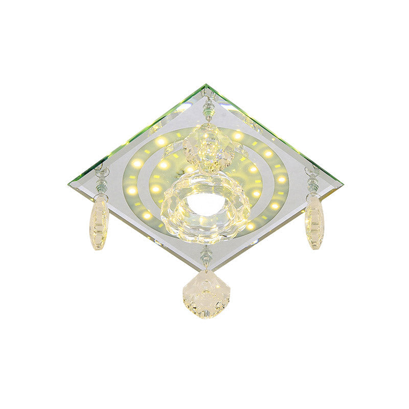 Minimalist Square Clear Crystal LED Flushmount Ceiling Light for Hallways