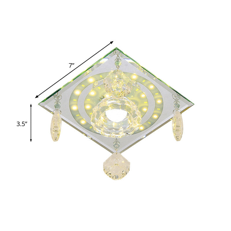 Minimalist Square Clear Crystal LED Flushmount Ceiling Light for Hallways