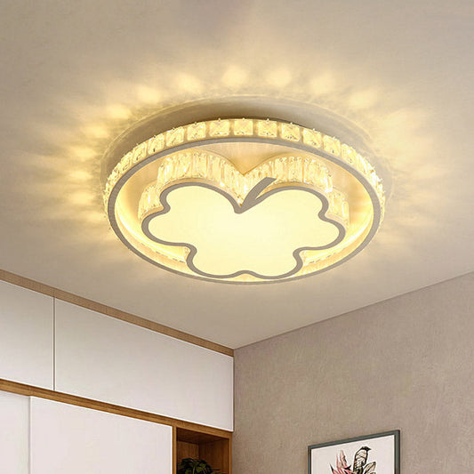 Halo LED Crystal White Flush Mount with Simple Beveled Design for Bedroom Ceiling