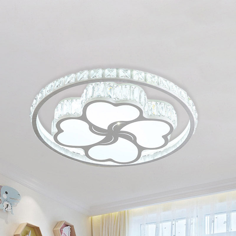 Modern K9 Crystal White Flushmount Ceiling Light with Halo LED and Heart Pattern Design
