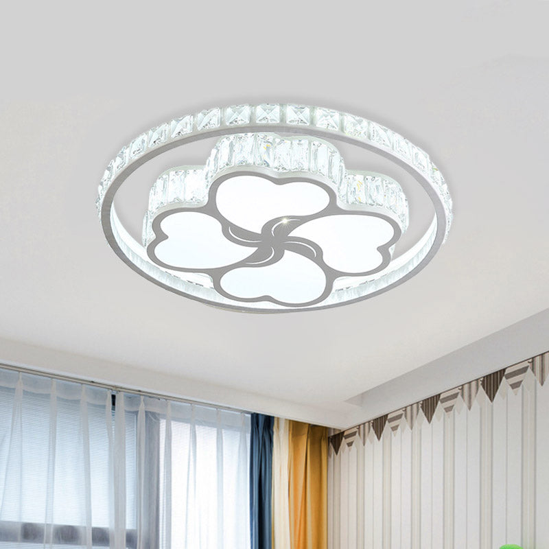 Modern K9 Crystal White Flushmount Ceiling Light with Halo LED and Heart Pattern Design