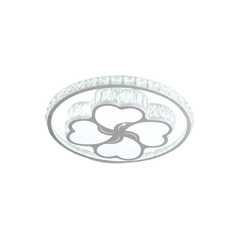 Modern K9 Crystal White Flushmount Ceiling Light with Halo LED and Heart Pattern Design