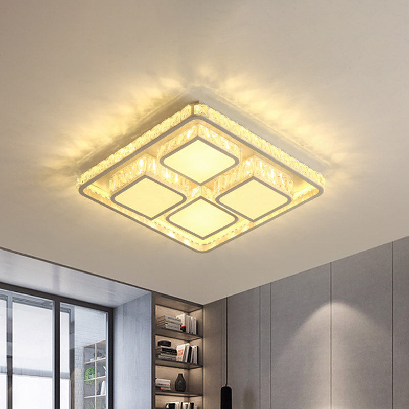 Modern White Faceted Crystal Square LED Ceiling Light for Bedroom