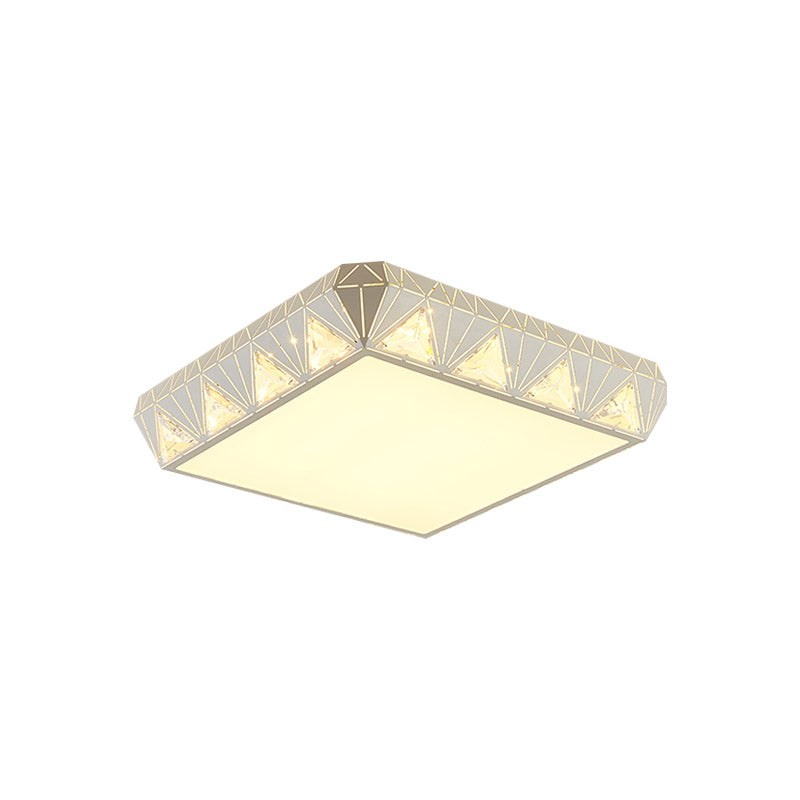 Modern White Square LED Ceiling Light - Minimalist Beveled Crystal Flushmount for Bedroom
